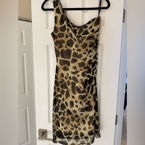 Joseph Ribkoff Animal-Print Midi Slip Dress in Brown and Cream